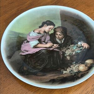 Soft Toned Decorative Ceramics Plate with Classical Painting. Vintage
